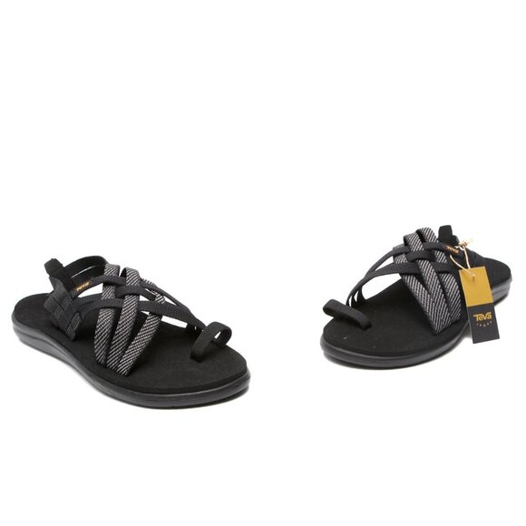 TEVA Voya Strappy Sandals Black Crisscrossed Shoes Elastic Recycled Summer - Picture 12 of 12